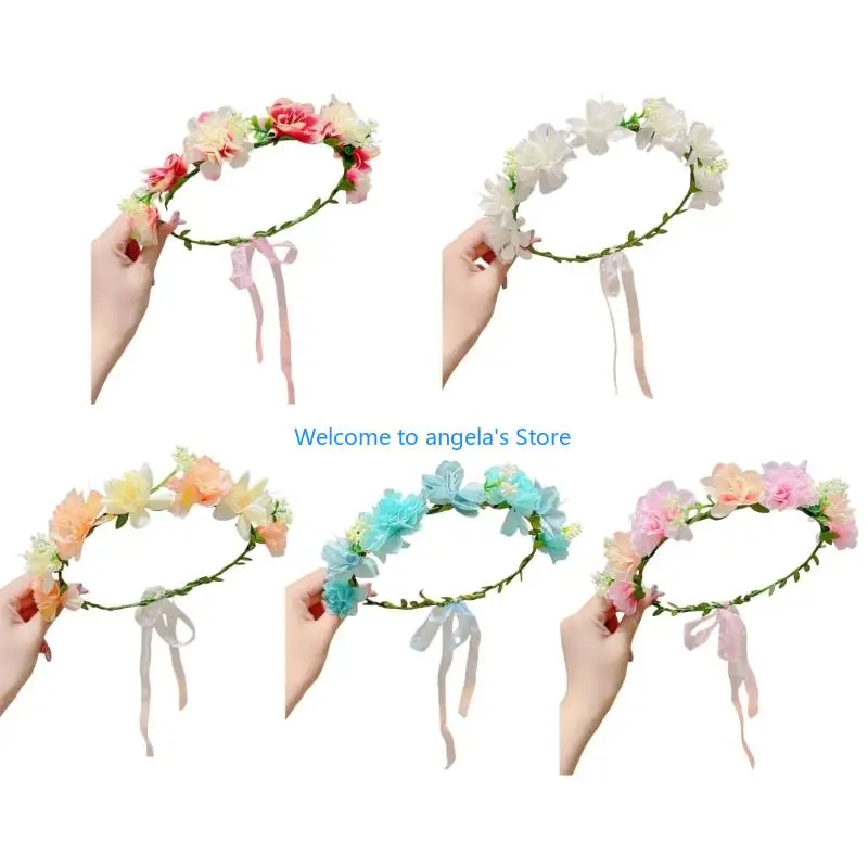 

X4YC Girls Adjustable Floral Headbands Fabric Flower Crowns Hair Wreaths Hairpiece For Weddings Parties And Special Occasion