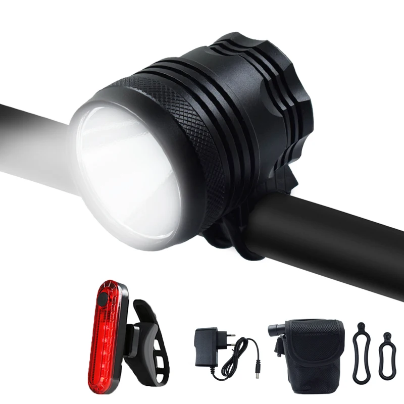 XHP70 LED Bicycle Light 18650 Battery Bike Front Lamp Cycling Headlight Night Riding Handlebar Flashlight with Taillight