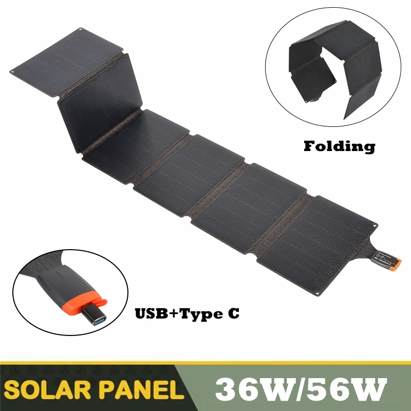 36W 56W Solar Panel Portable Folding Bag Solar Charger 5V USB+Type C Outdoor Power Supply for Home Mobile Phone Power Generator