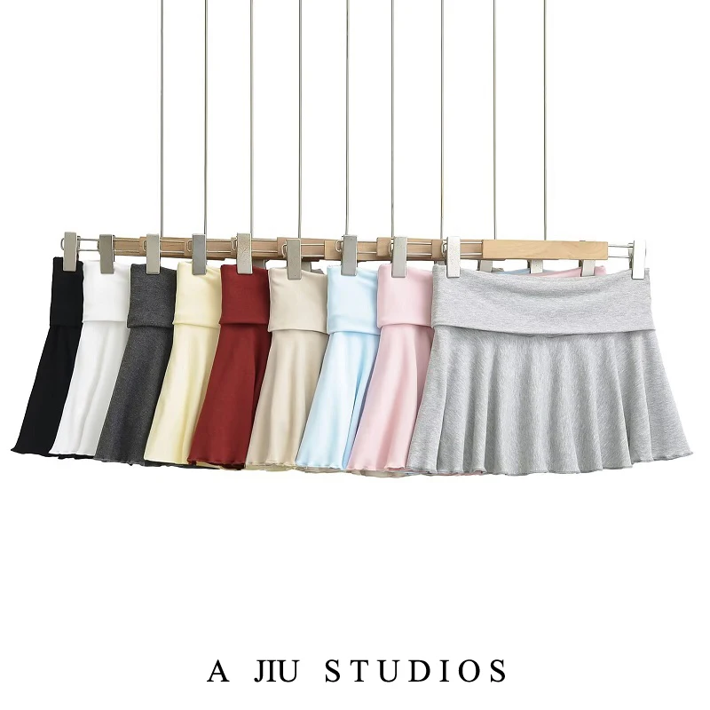 

Spor A-Line Skirt for Women Summer Flared Waist ort Skirts Anti-Light Pure Color Low Waist Design Inner Lined