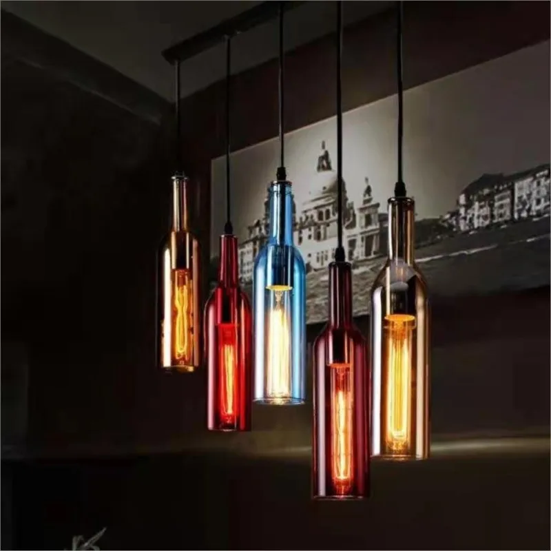 Personality Creative Restaurant Bar Coffee Shop Clothing Store Bar Counter Color Beer Bottle Decorative Chandelier lamps