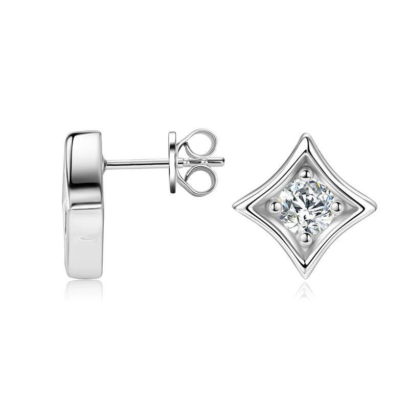 

New AINUOSHI Earrings 925 Real Silver 5mm 0.5ct Moissanite Diamond Shaped Stud Earring For Women Girls Mini Ear Fine Jewelry