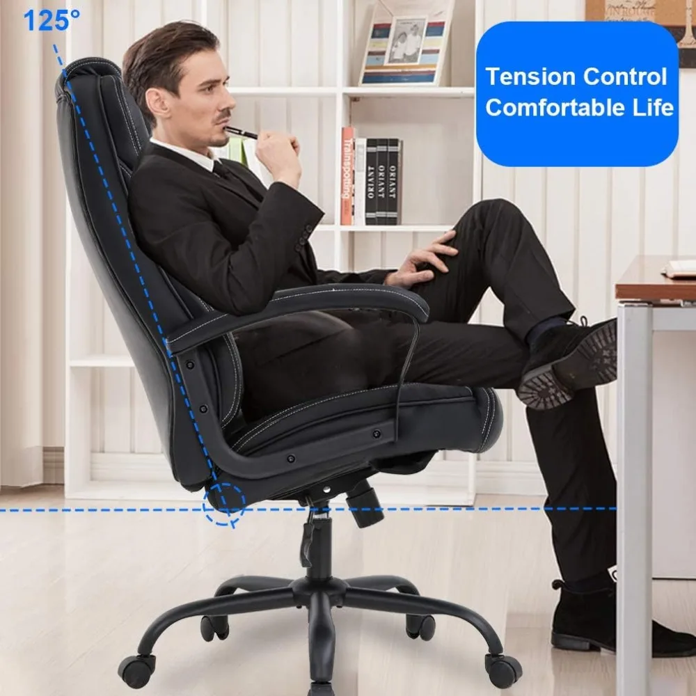 Silla de escritorio ergonómica con respaldo alto con asiento ancho y soporte lumbar para gran capacidad, hasta 500 libras
