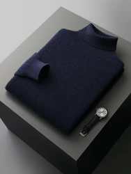 Autumn Winter Men Sweater Long Sleeve Turtleneck Pullover 100% Merino Wool Warm Solid Cashmere Knitted Basic Casual Clothes Tops