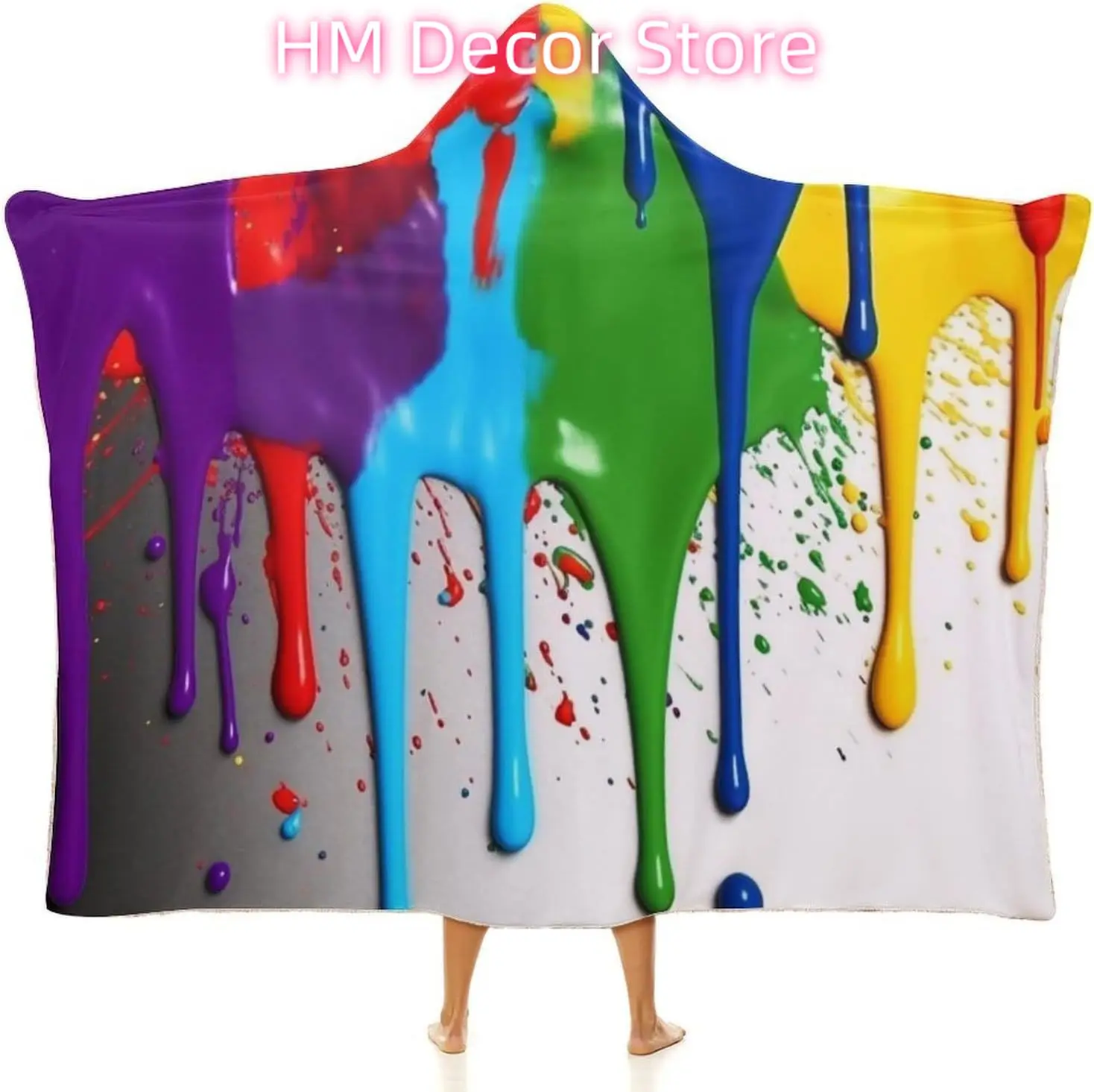 Paint Splatter Backdrop Wearable Hooded Blanket, Ultra Soft Arctic Velvet Cape Cloak Unisex - Cozy Wearable Blanket
