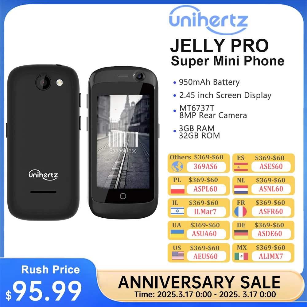 Unihertz جيلي برو سوبر ميني 4G الهاتف الذكي رباعية النواة 3GB 32GB أندرويد 8.1 مقفلة الهاتف المحمول 2MP 8MP كاميرا 950mAh الهاتف المحمول