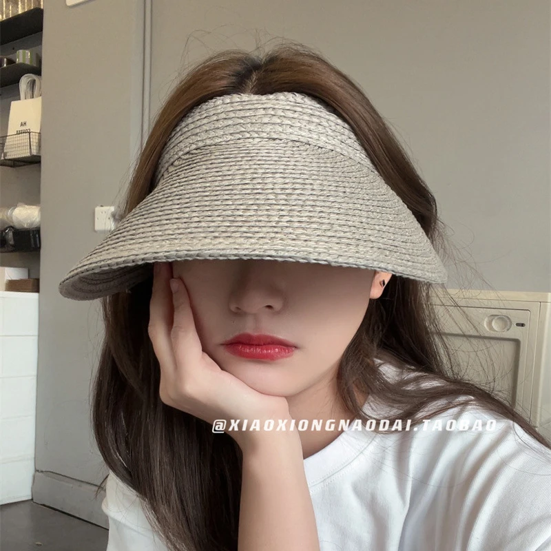 New Korean Version Summer Eaves Empty Top Sun Hat Raffia Headband Type Versatile Casual Roofless Beach Women\'s Straw Cap Gorras