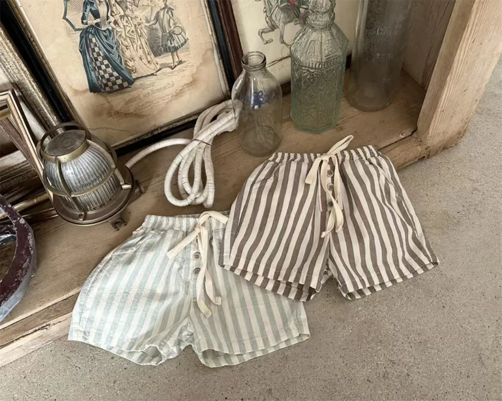 K23094 Korean Style Summer Thin Cotton Striped Baby Boys Girls Short Pants Children's Casual Trousers for Infants And Toddlers