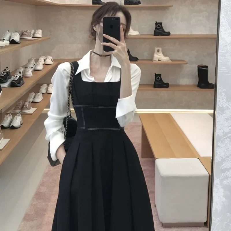 

Chic Vintage Hepburn Women's Vest Dress Elegant Square Collar Pleated Waist Cinched Maxi Vestido Korean Summer Elegant Dress Y2k