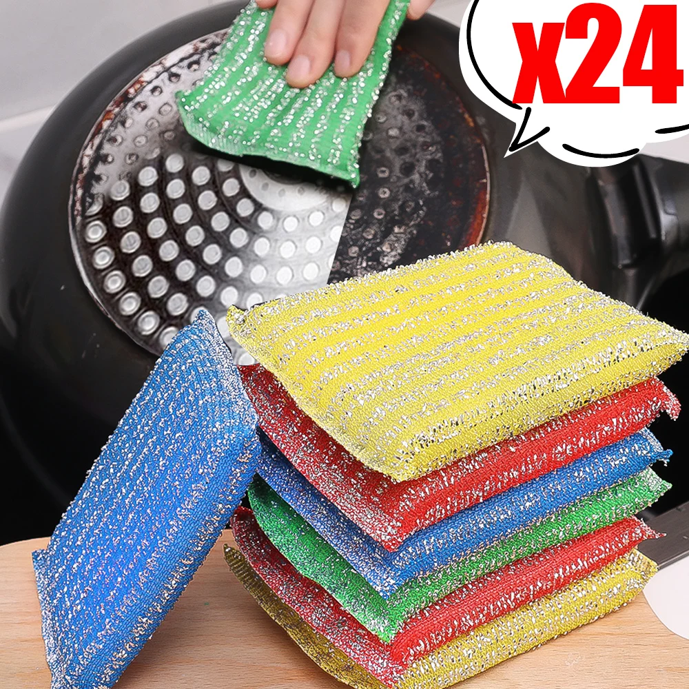 24/4PCS Dishwashing Sponge Thickened Double Side Dishwashing Sponge Wipes Reusable Cleaning Cloths Dishcloth Brush Kitchen Rags