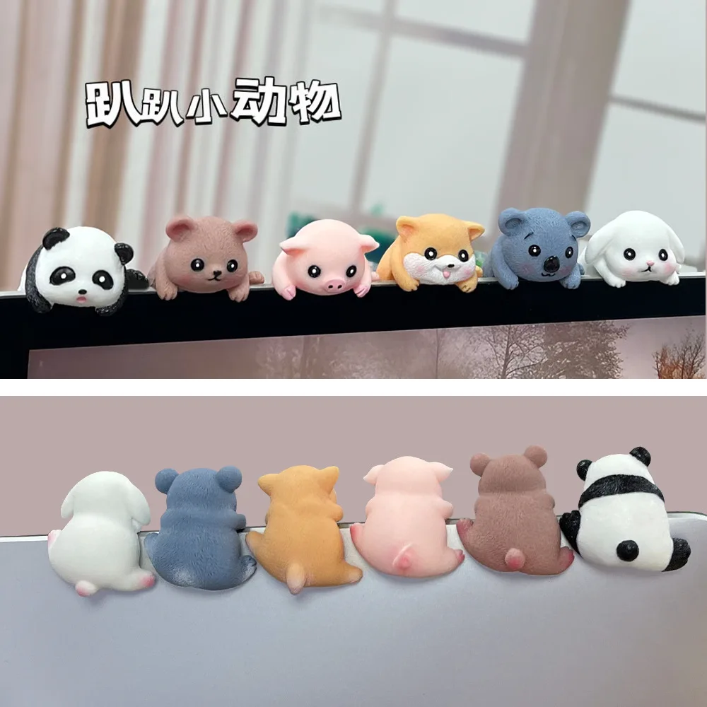 1Pc Mini Funny Resin Animal Figurines Car Dashboard Computer Screen Decor Model Lying Panda Pig Bear Ornaments Toy Gifts