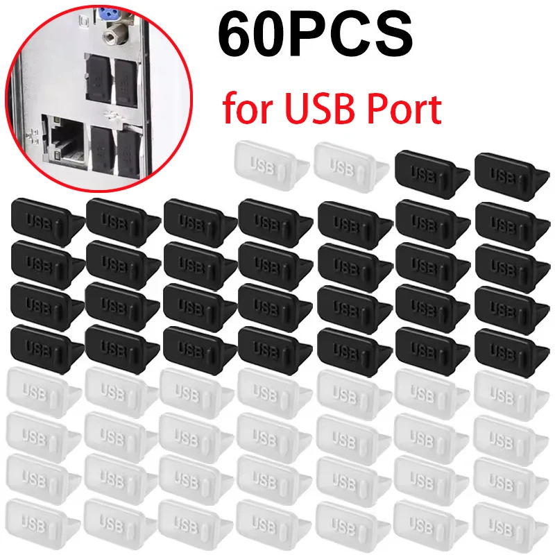 10/20/40/60 peças Protetores de Silicone Contra Poeira para Porta de Carregador USB-A, Tampa de Conector Fêmea Universal, Protetores de Portas à Prova de Poeira para PC, Notebook, Laptop