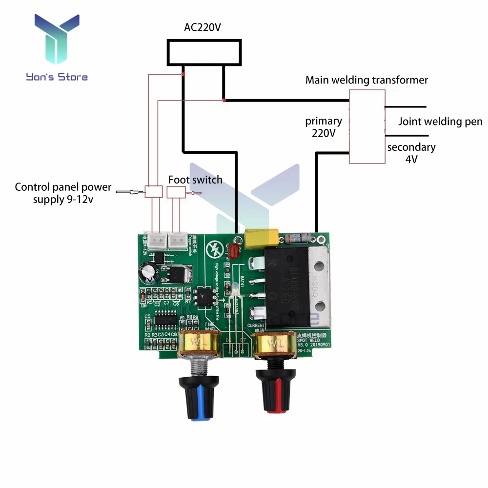 41A 100A Spot Welder Machine Control Board Welder SCR Transformer Controller Board Adjustable Time & Current Spot Welding