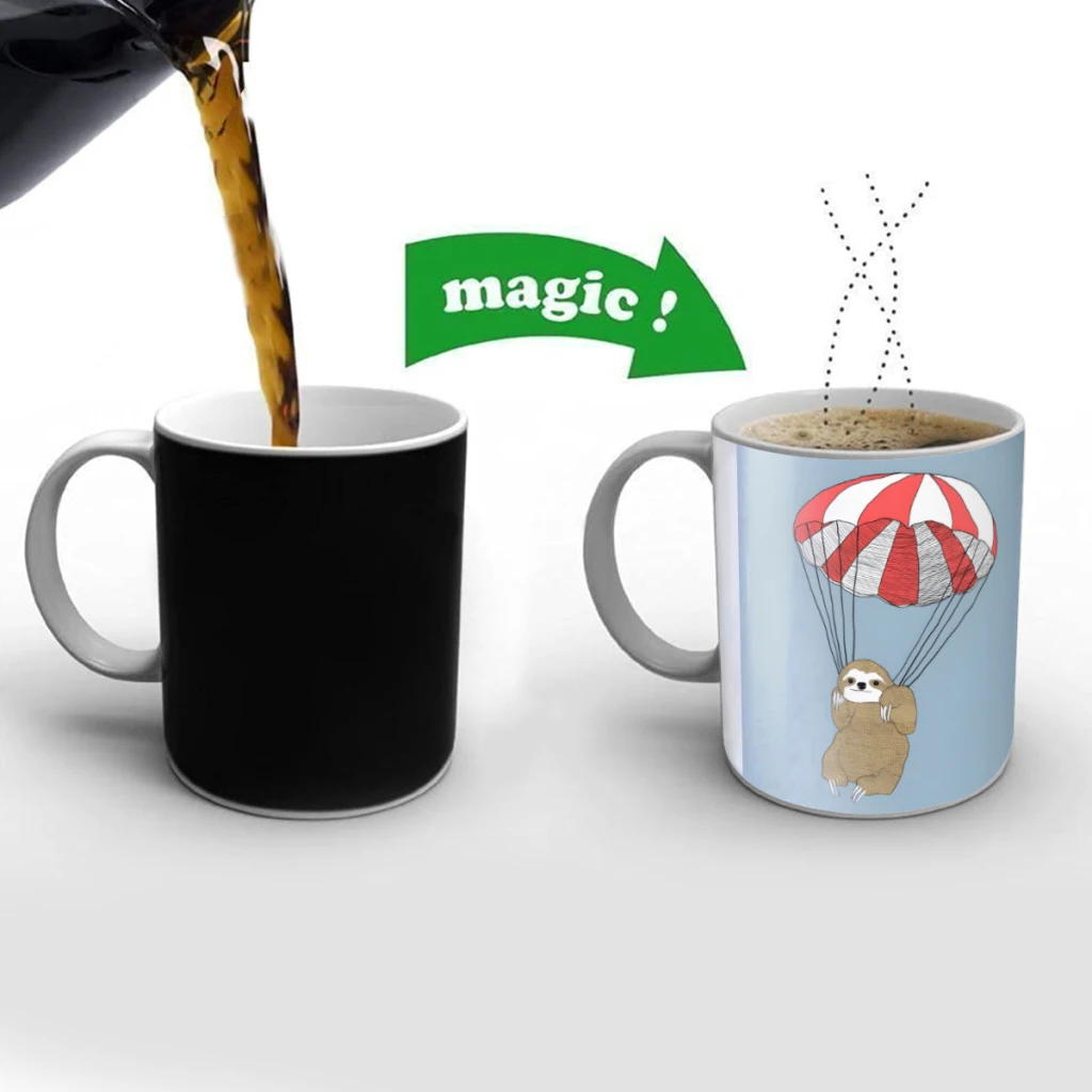 

Parachuting Sloth Creativity Change Color Chang mug Ceramic mug Hot Coffee Cup Breakfast Cup Mug Friend Gift