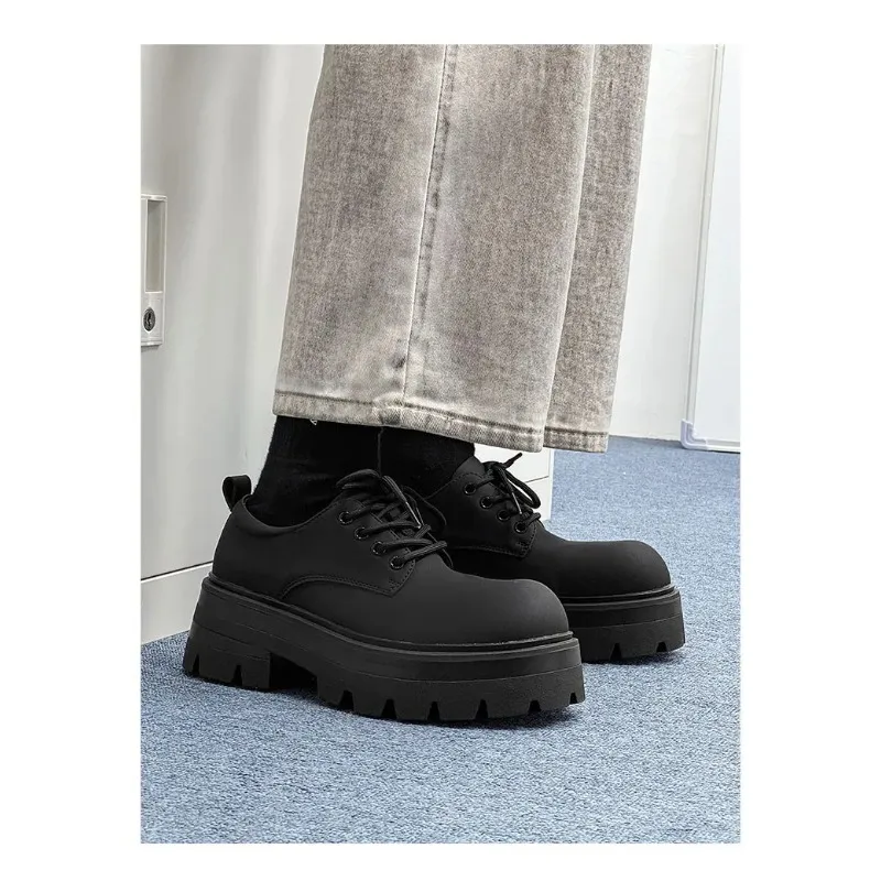 

Men's Korean Man Leather Couple Shoes Streetwear Fashion Casual Thick Platform Leather Wedding Big Head Leather Shoes