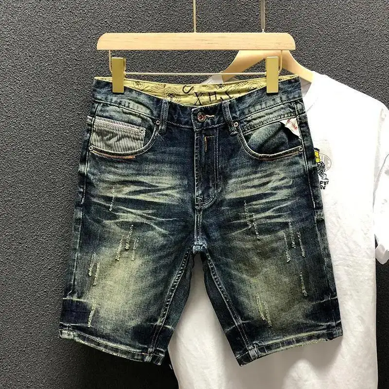 

Men's Denim Five-Quarter Shorts Cross-Border Fashion Casual Jeans Short Pants for Spring Season
