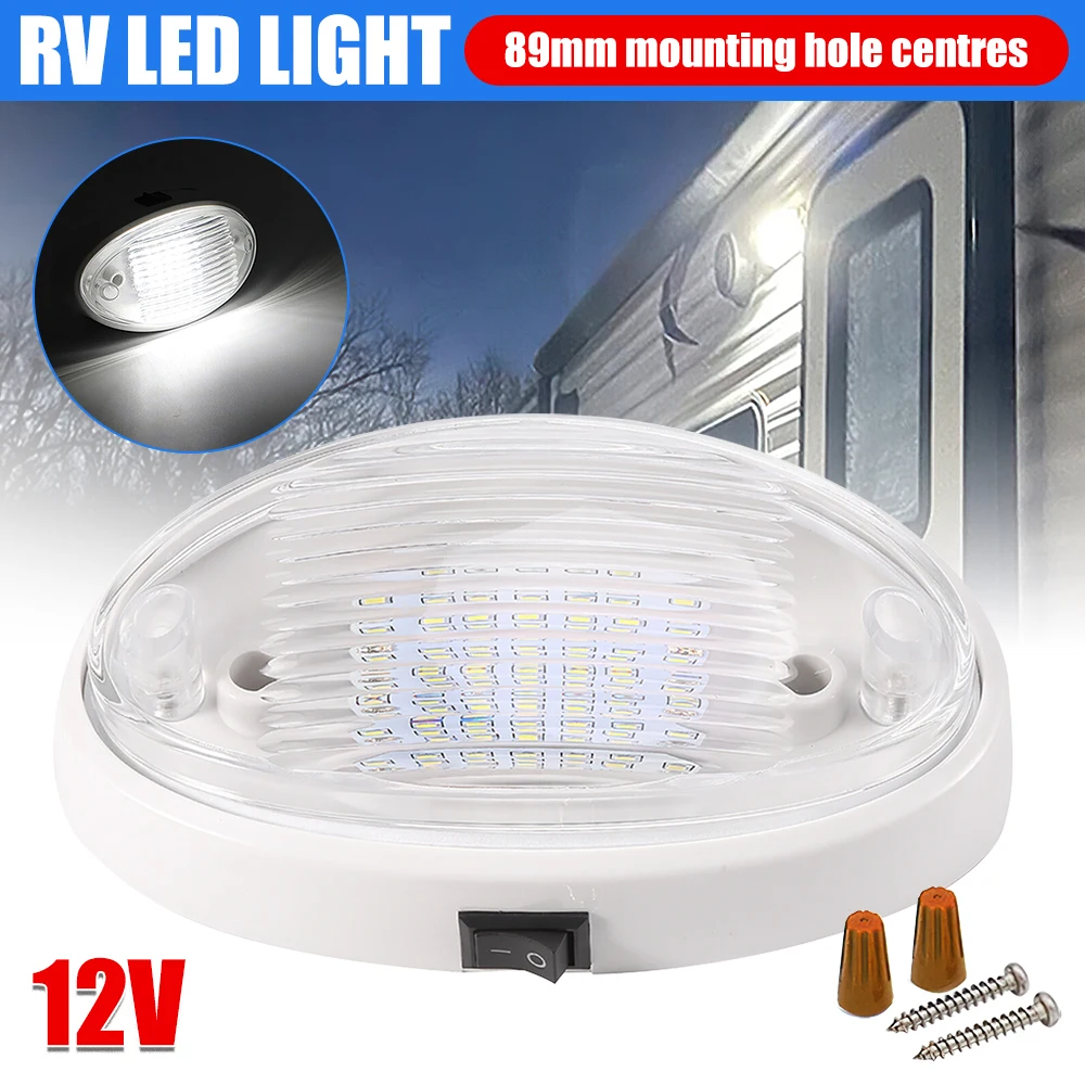 White 12V LED Light with Switch Car Interior Roof Ceiling Lamp for Campervan Caravan Truck Trailer Bus Boat Interior Light