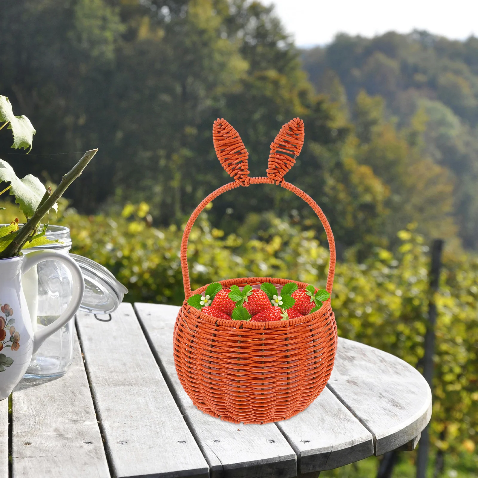 

Rabbit Ears Shopping Basket Hamper Gathering Modeling Easter Bunny Storage Plastic Floral Baskets for Flowers Fake Rattan