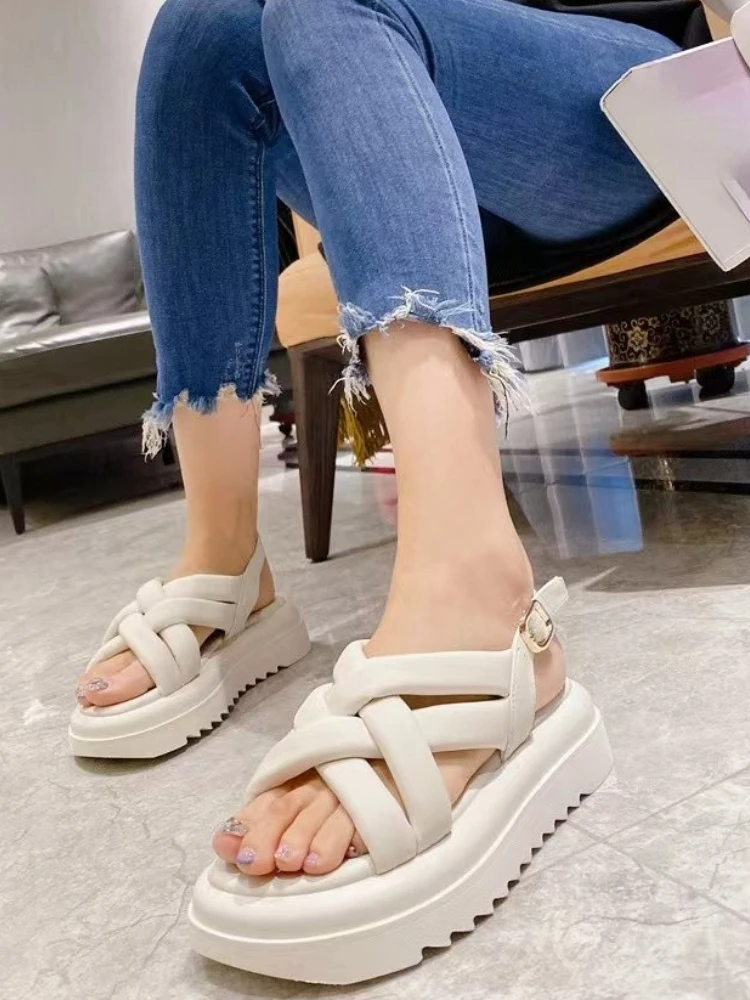 2023 Summer  Sandals Thick Bottom Round Toe Ladies Sandals Roman Women Shoes Platform Sandals Braided crosses Women Shoes