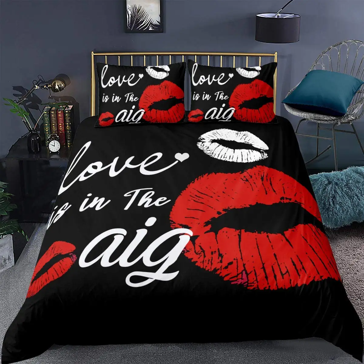 Sexy Lips Duvet Cover Mouth Pattern Comforter Cover Twin Queen Size Kiss Bedding Set for Teens Adult Couples Bedroom Dorm Decor