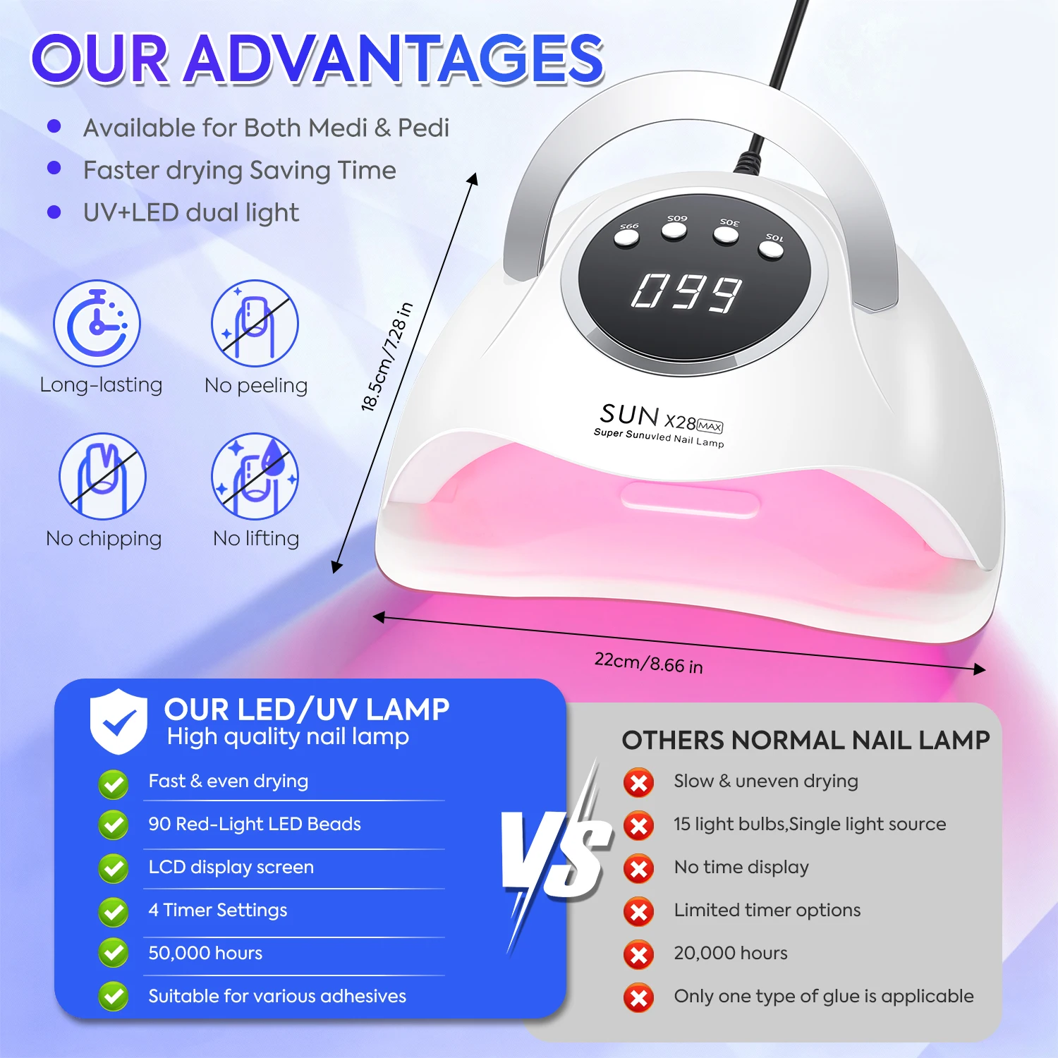 380W UV LED Asciugatrice per unghie Macchina per unghie 90LED Gel Polish Curing Lampada per manicure con manico Luci rosse Lampada per unghie per salone