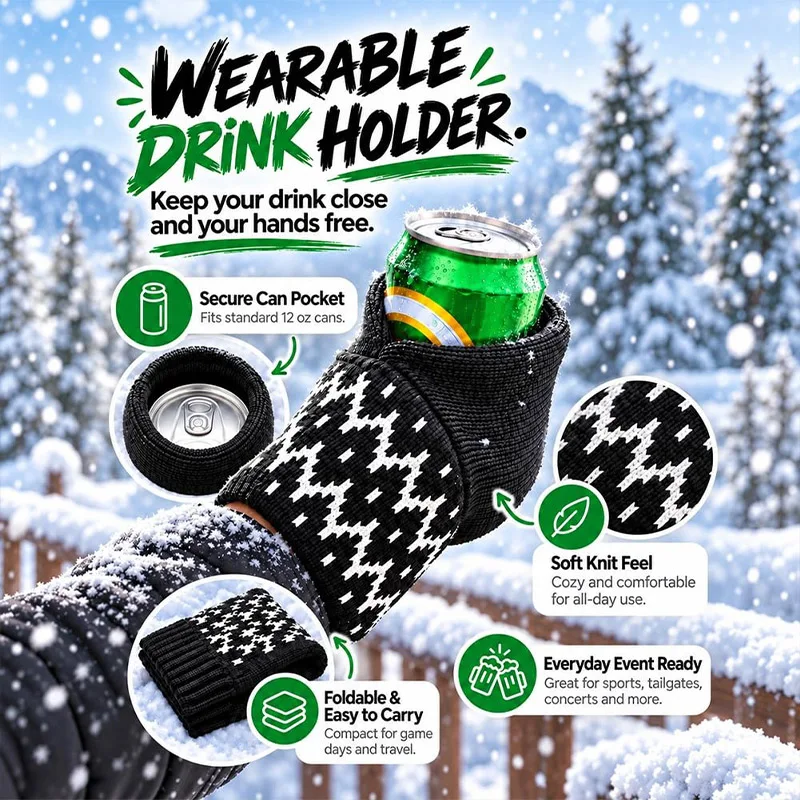 Beer Mitten Gloves Winter Beer Gloves Warm Knitted Stretch Full Finger Gloves For Outdoor Camping Picnic Low Temperature Weather