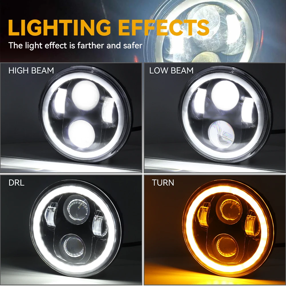 Headlight 5.75 Inch LED Halo Angel Eyes For Harley Sportster 1200 883 Street Softail Dyna 5 3/4