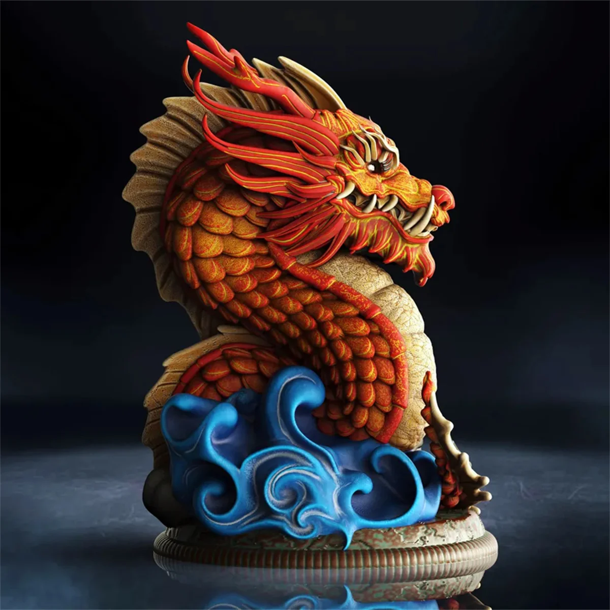 1/10 1/16 Chinese Dragon Bust Model Miniature 3D Printing Unassembled Unpainted Self-assembly Craft