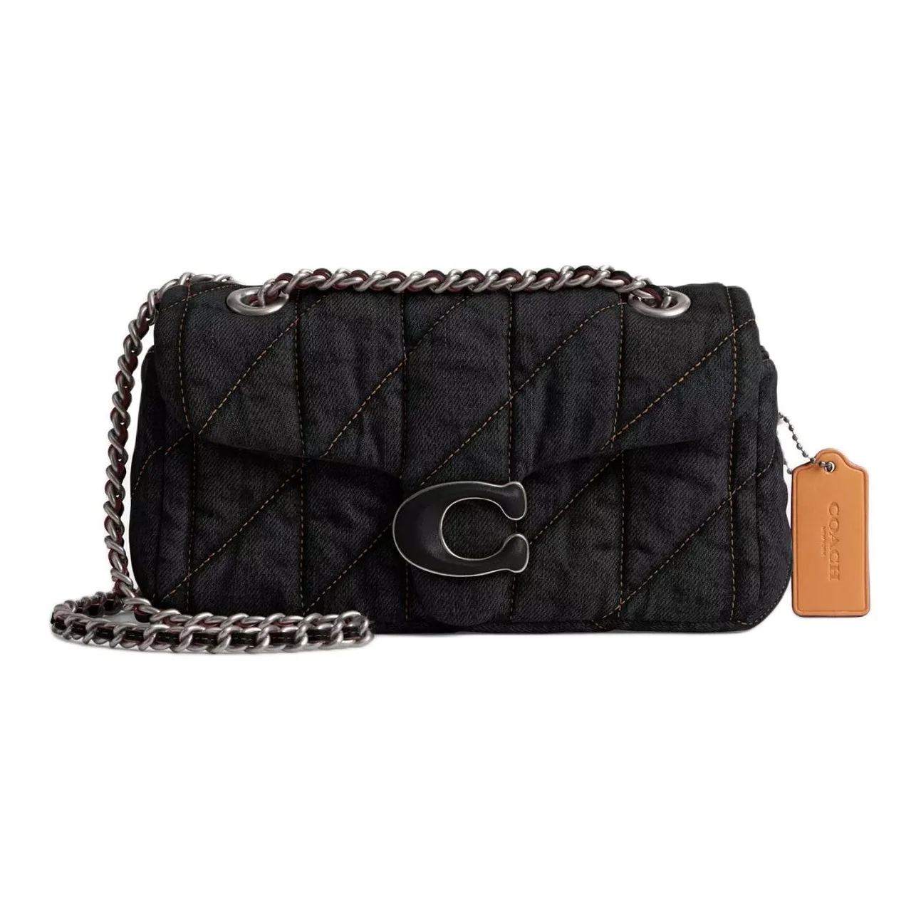 COACH Tabby Denim With Nappa Leather Portable Crossbody Bag, Shoulder Bag Small Women's Silver Black CR701-LHBLK