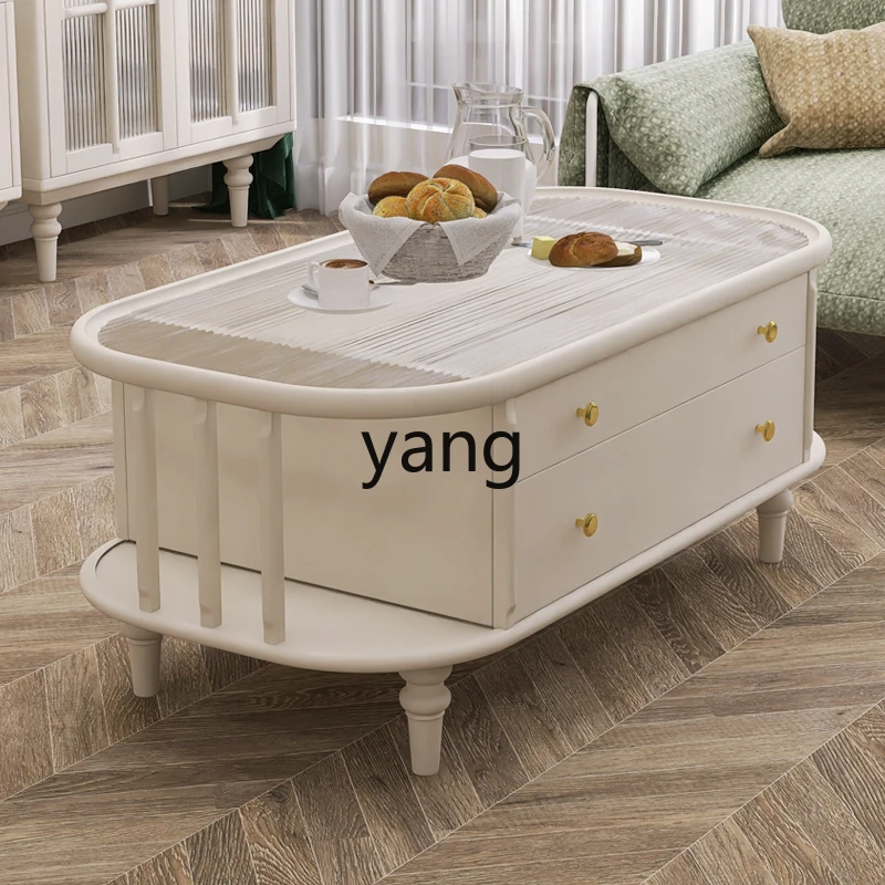 Yjq all-solid wood coffee table TV cabinet combination complete household living room cream wind small apartment French style