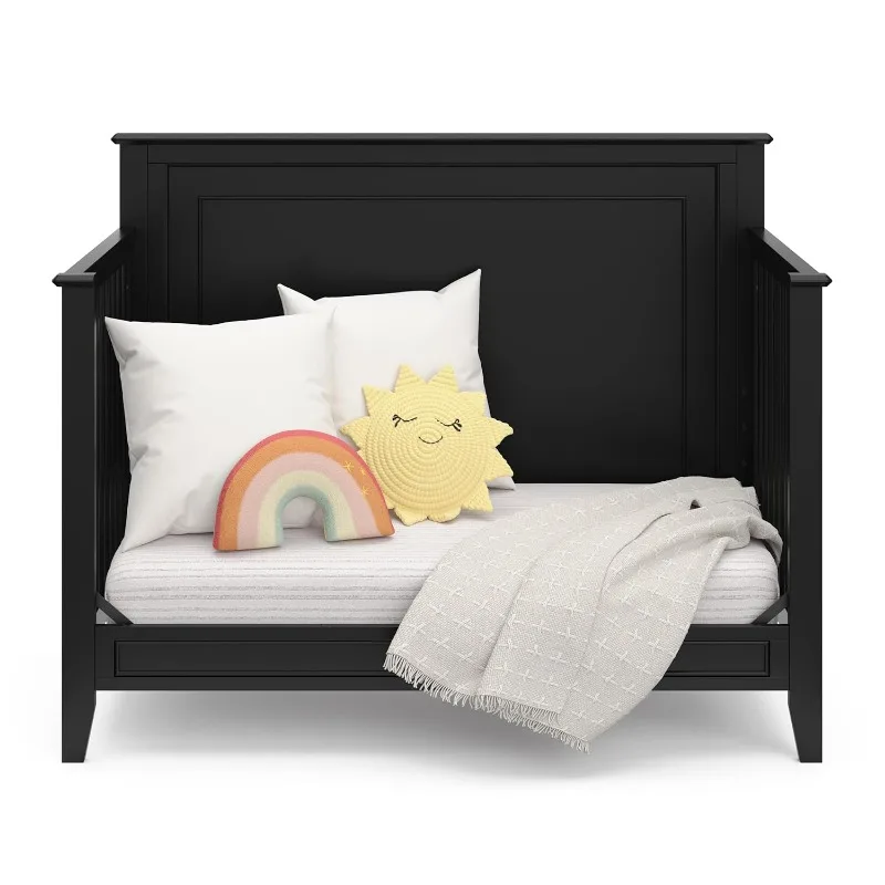 Cuna convertible Solstice 5 en 1 (negro) – Certificado GREENGUARD Gold, se convierte en cama para niños pequeños y cama tamaño completo, se adapta al estándar