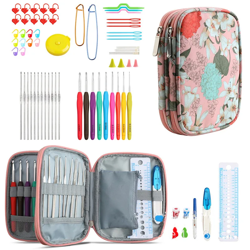 68Pcs Crochet Hooks Kit with Bag Ergonomic Crochet Hook Set Weave Yarn Kit DIY Hand Knitting Craft Tool for Beginners