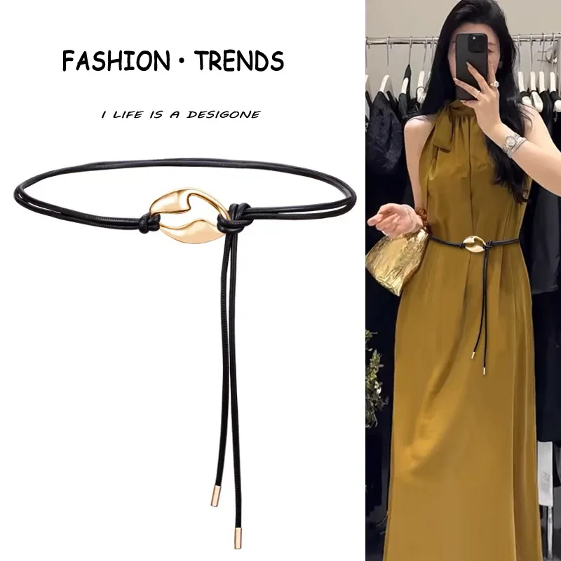 

Belt Women's Thin Waist Rope Retro Decorative Dress Shirt Summer Versatile Black Belt Waist Chain Accessories Lightning Buckle
