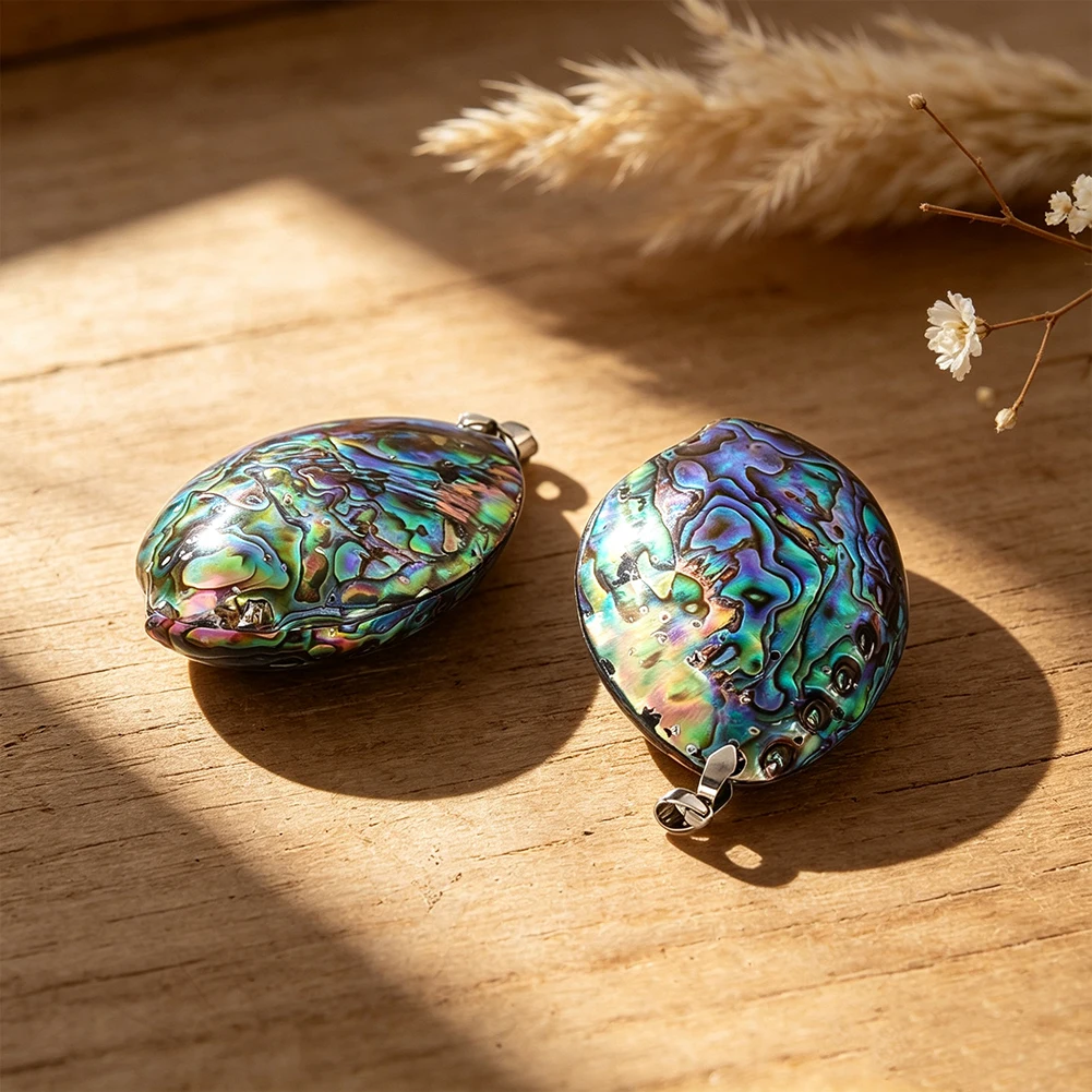 D9 Natural Abalone Shell Pendant Double Sided Iridescent Freshwater Irregular Seashell Boho Beach Charms DIY Jewelry Making Gift