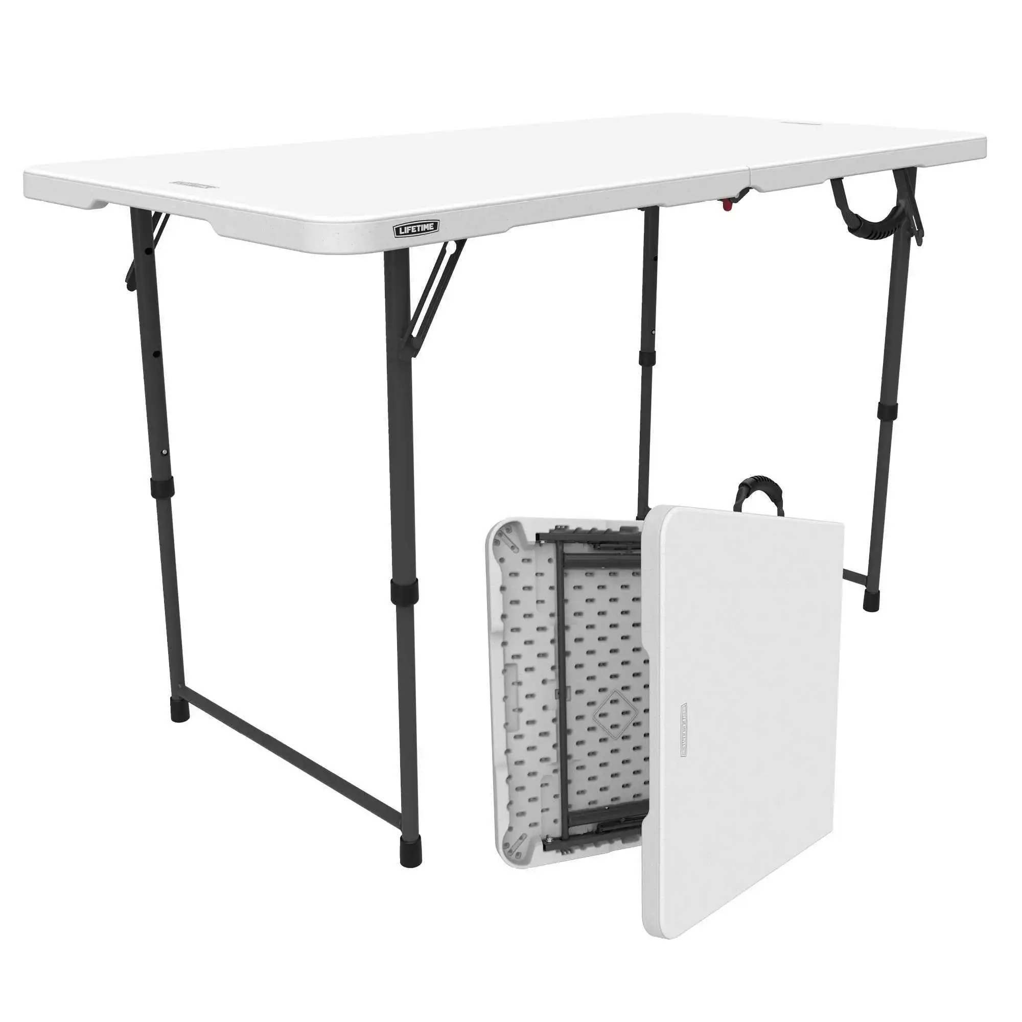 4 Foot Fold-in-Half Adjustable Height Table, Indoor/Outdoor Essential, White