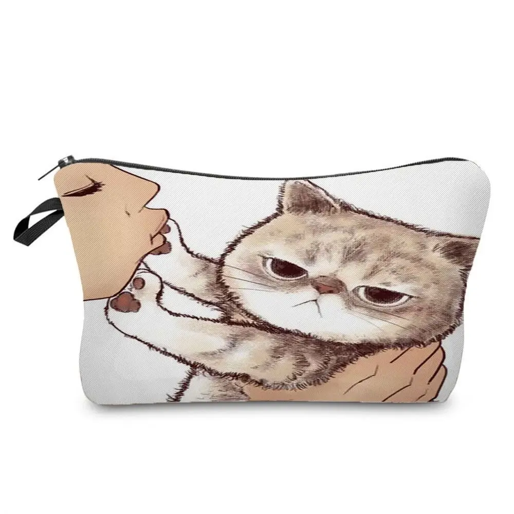 Cute Cat Kiss Printed Makeup Bag Environmentally Pattern Handheld Bag Practical Storage Bag Women