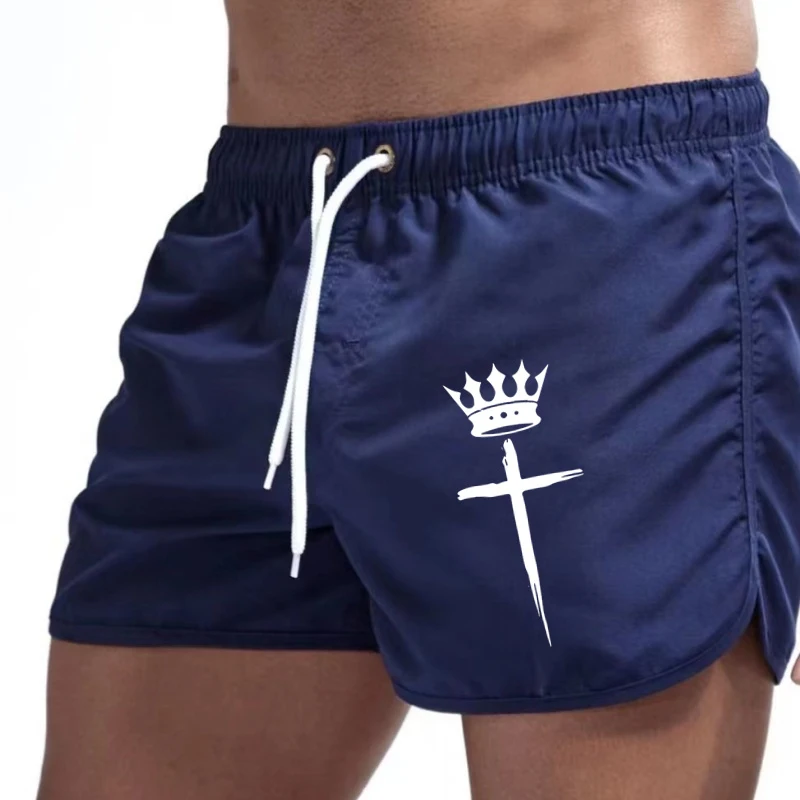 Men'S Fashionable Beach Shorts With Cross Print Quick Dry Breathable Multi-Color Sports Summer New Arrival