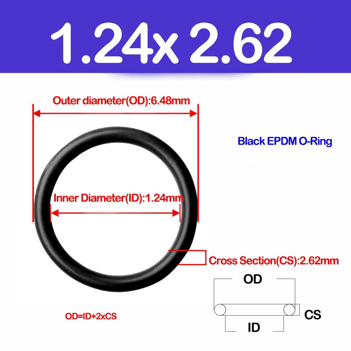 WD CS 2,62 mm, EDPDM-O-Ringe, Innendurchmesser 1,24–247,32 mm, Säure- und Alkalibeständigkeit, Wasserbeständigkeit, Reibungswiderstand – Detail 2