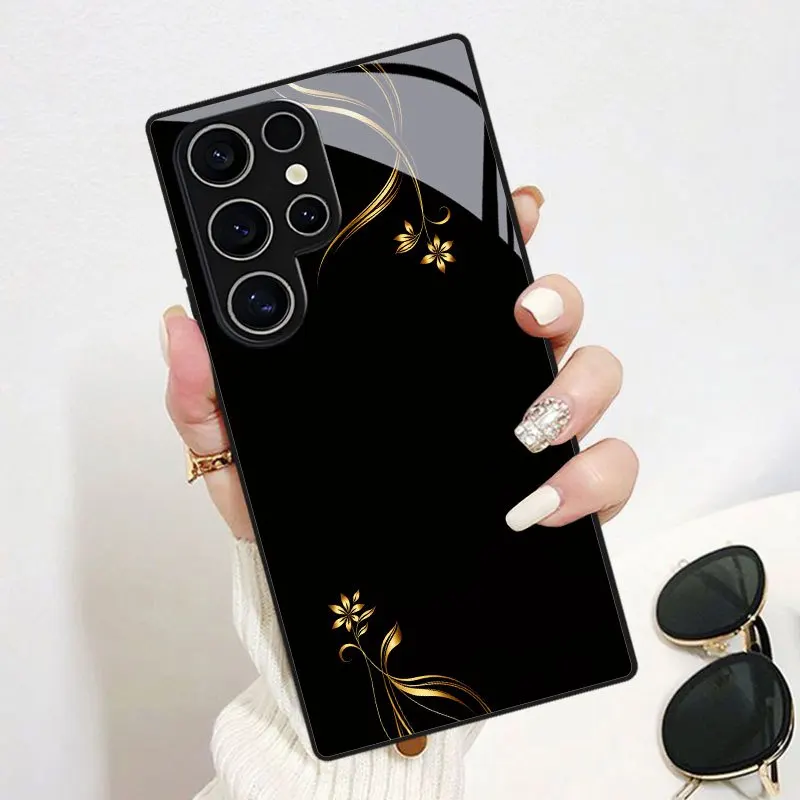 Elegant golden thread grape-patterned glass phone case for Samsung Galaxy S26 S25 S24 S23 S22 S20 FE/Ultra/Plus anti drop Cover