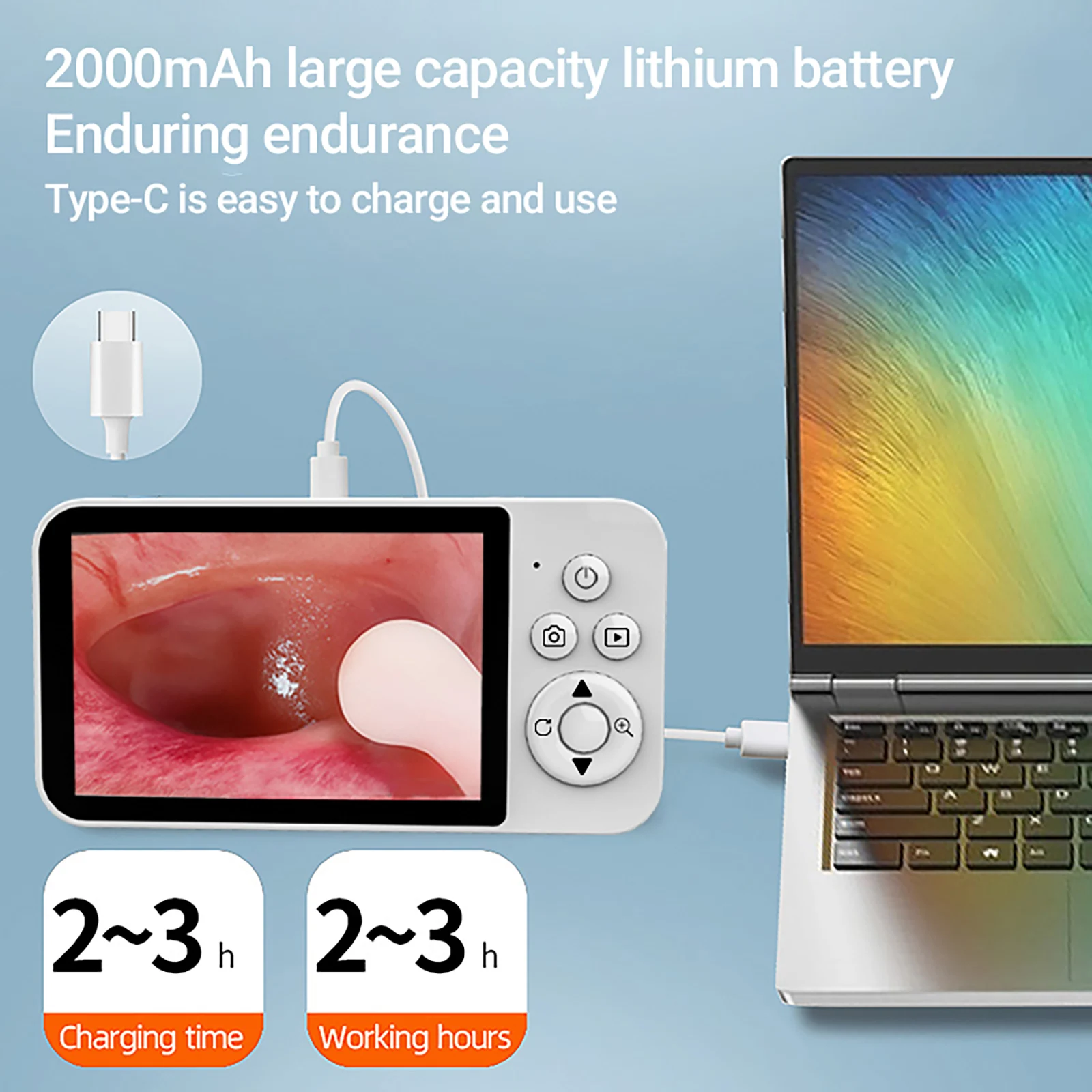 GUANMOU Digital Otoscope  3.9mm Ear Scope Camera with 6 Lights 4.3 INCH IPS Ear Wax Removal Toolfor Kids Adults image 3