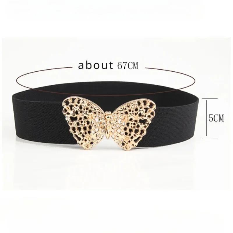 Butterfly Buckle Stretch Belt  Luxury Adjustable Jeans Dress Waistband Elastic Waist Band Women Fashion Wide Hollow Shiny Belts