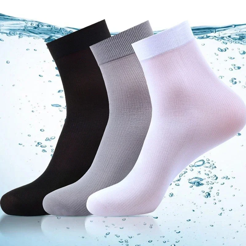 10 Pairs Bamboo Fiber Thin Women Men Socks Summer Stripe Breathable Long Tube Sock Men Silk Sports Socks Leather Shoes Socks