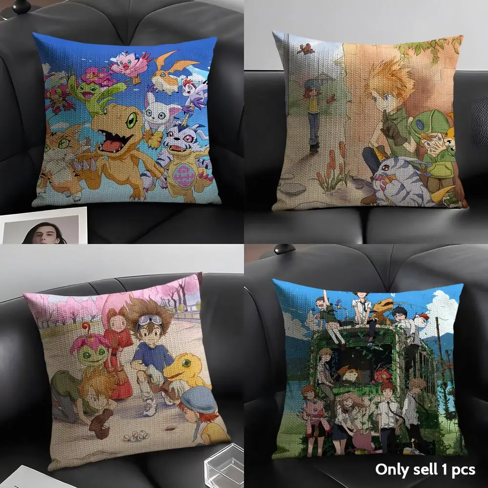 Anime D-Digimon A-Adventure Cushion Cover Natural Linen Organic Fabric Double-Sided Printing Sofa Home Decor Gift Pillow Case