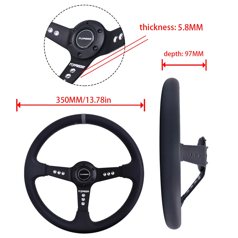 TIYPEOR High-quality 14 Inch 9-hole Universal PVC Deep Disc Gray Return Joint Racing Modified Steering Wheel