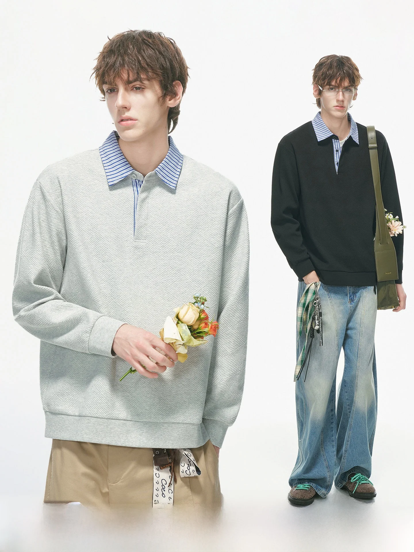 Grey  Sweatshirt Men's Style College Trend Stripes Design Autumn Commuting Long Sleeve Casual Top Polyester Spandex Blend
