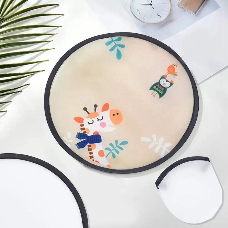 5 Pcs Foldable Flying Disc Fans 9.8 Inch Sublimation Fans Polyester Black Edge Folding Fan Set With Bag For Party