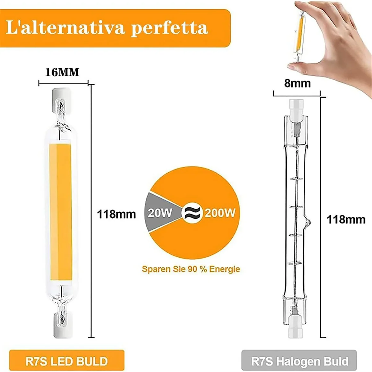 Bombillas LED R7S 118 mm 20 W, repuesto para halógeno de 200 W