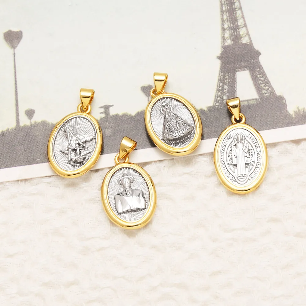 OCESRIO Silver Color Virgin Mary Oval Pendant for Necklace Copper Gold Plated Angel Handmade Jewelry Making Supplies pdtb535