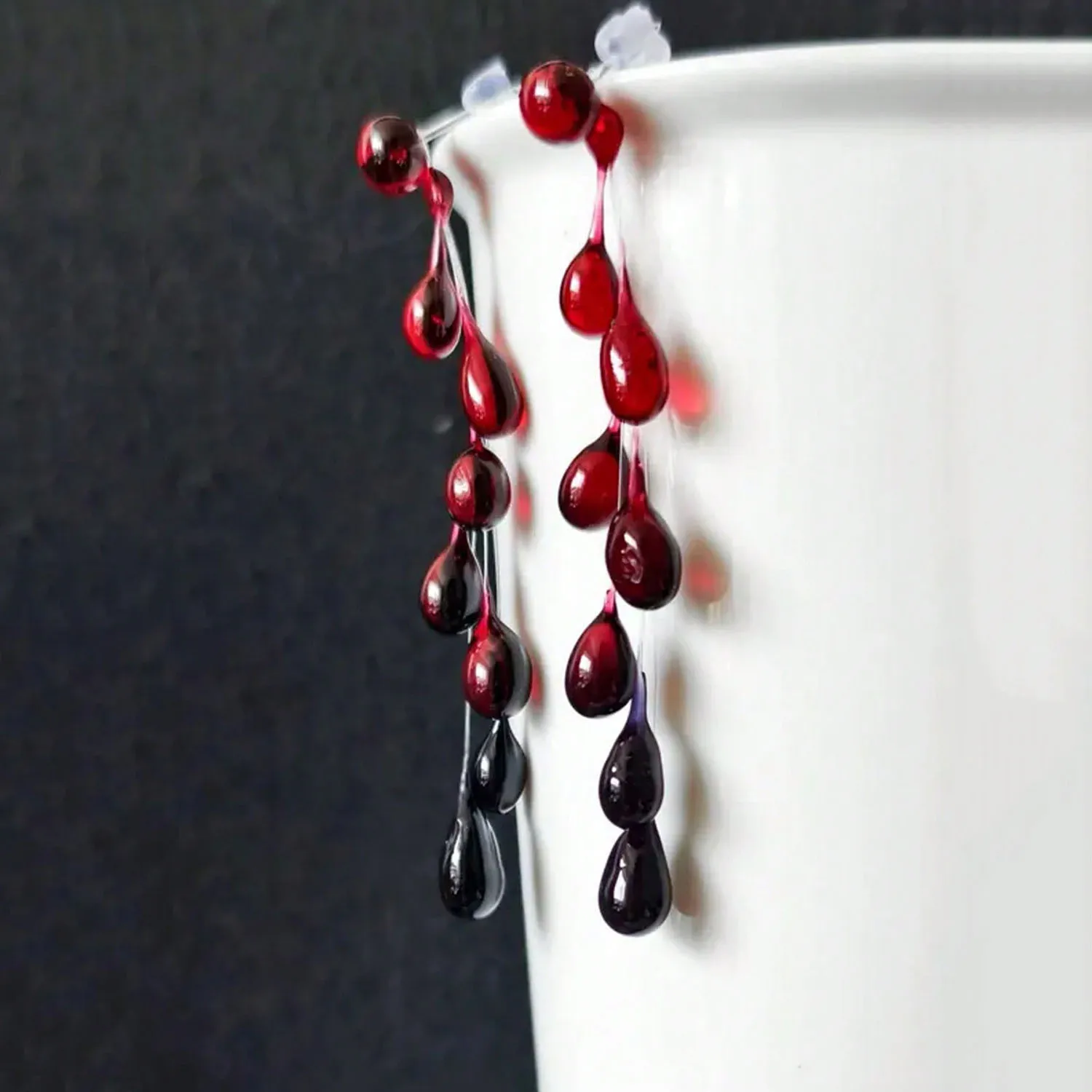 Dark Style Simulation Blood Drop Red Water Drop Tassel Earrings Gothic Funny Handmade Fashion Jewelry Women Halloween Gifts