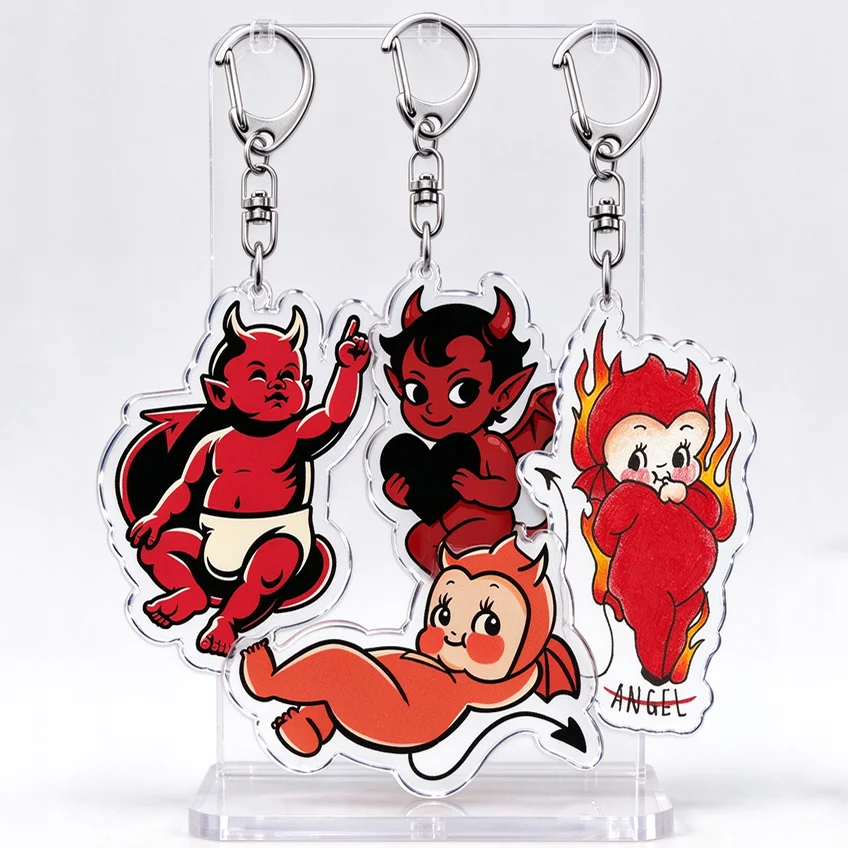Cute Devil Child Keychains for Accessories Bag Lovely Vintage Demon Angel Baby Keyring Key Chains Jewelry Friends Fans Gifts